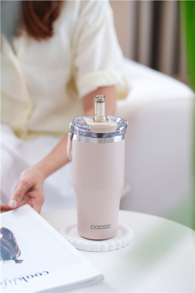 Bej Kişiye Özel 750 Ml Kulplu ve Pipetli Çelik Termos