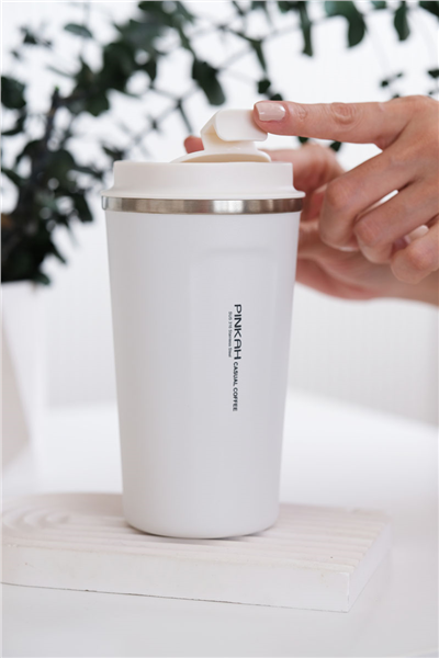 Beyaz Kişiye Özel 510 Ml Paslanmaz Çelik Kahve Termosu