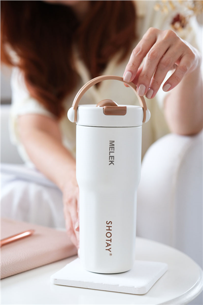 Beyaz Kişiye Özel 680 Ml Kulplu, Pipetli ve Çay Süzgeçli Termos