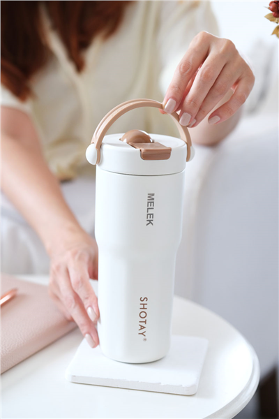 Beyaz Kişiye Özel 680 Ml Kulplu, Pipetli ve Çay Süzgeçli Termos