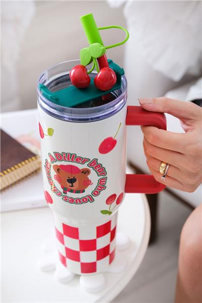 Kiraz Desenli Quencher Cup 1200ML Paslanmaz Çelik Termos