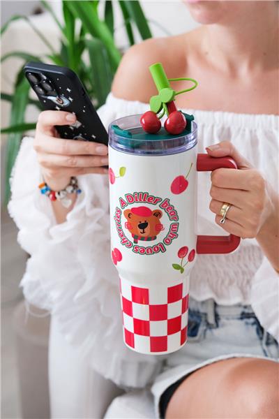 Kiraz Desenli Quencher Cup 1200ML Paslanmaz Çelik Termos