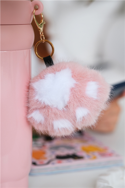 Kişiye Özel 950 ml Kulplu Vakumlu Pembe Çelik Termos,Peluş Charm Detaylı