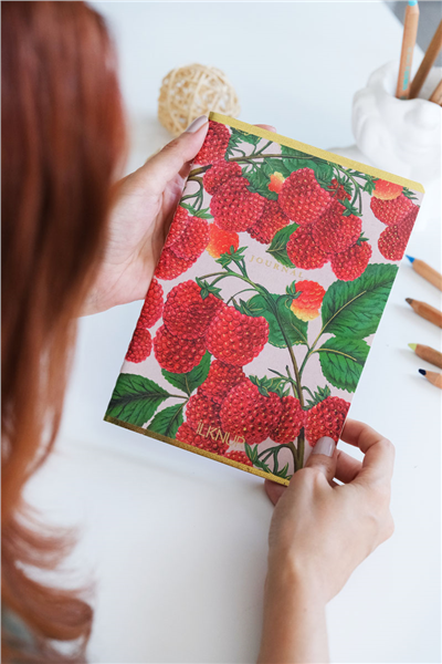 Kişiye Özel Ahududu Desenli A5 Çizgili Defter