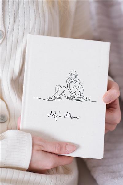 Kişiye Özel Anne- Erkek Bebek Desenli Kanvas Defter 