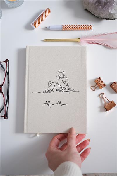 Kişiye Özel Anne- Erkek Bebek Desenli Kanvas Defter 