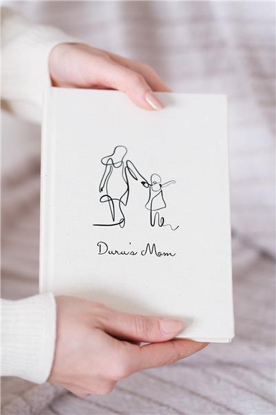 Kişiye Özel Anne- Kız Bebek Desenli Kanvas Defter 