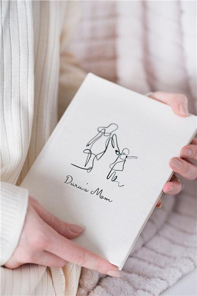 Kişiye Özel Anne- Kız Bebek Desenli Kanvas Defter 