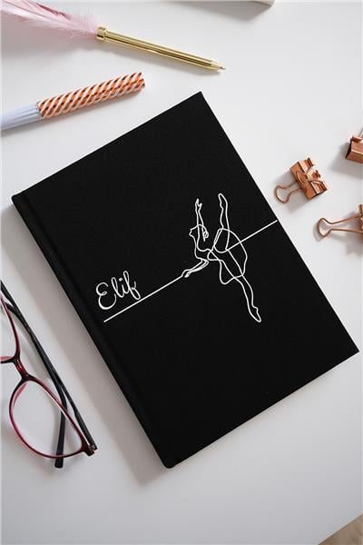 Kişiye Özel Balerin Desenli Kanvas Defter Siyah Renk