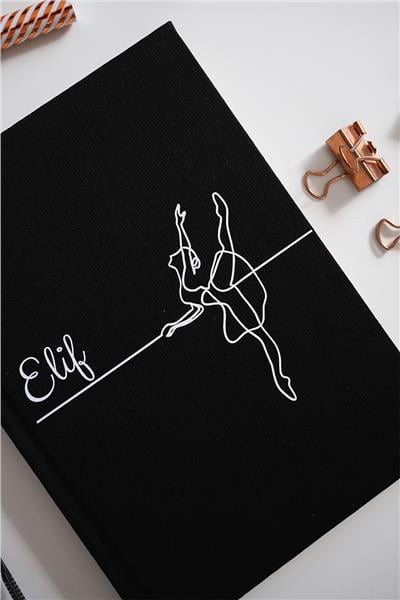 Kişiye Özel Balerin Desenli Kanvas Defter Siyah Renk