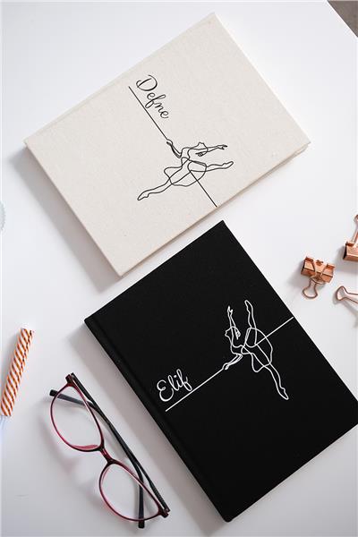 Kişiye Özel Balerin Desenli Kanvas Defter Ham Renk