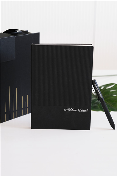 Kişiye Özel Çantalı Siyah Defter-Kalem Hediye Seti
