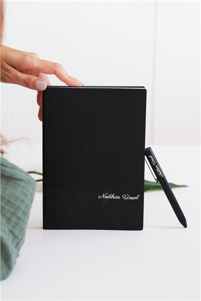 Kişiye Özel Çantalı Siyah Defter-Kalem Hediye Seti