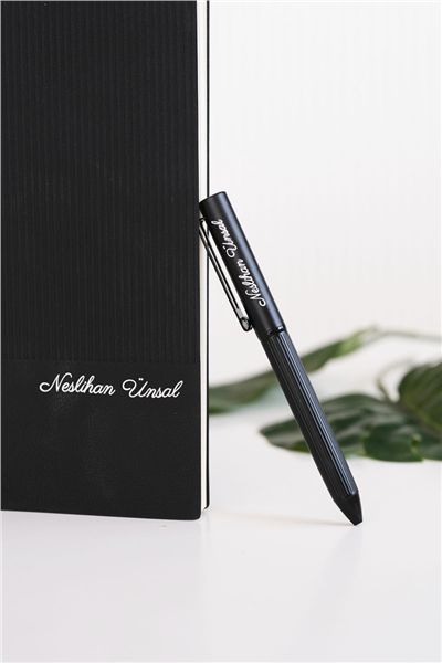 Kişiye Özel Çantalı Siyah Defter-Kalem Hediye Seti