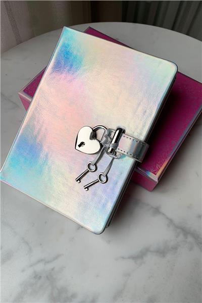 Kişiye Özel Gümüş Kalp Kilitli Defter