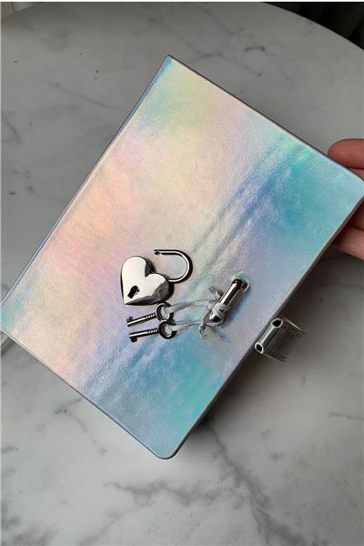 Kişiye Özel Gümüş Kalp Kilitli Defter