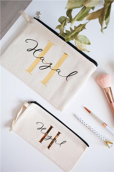 Kişiye Özel Ham Renk Clutch Çanta - Kalemlik İkili Hediye Seti