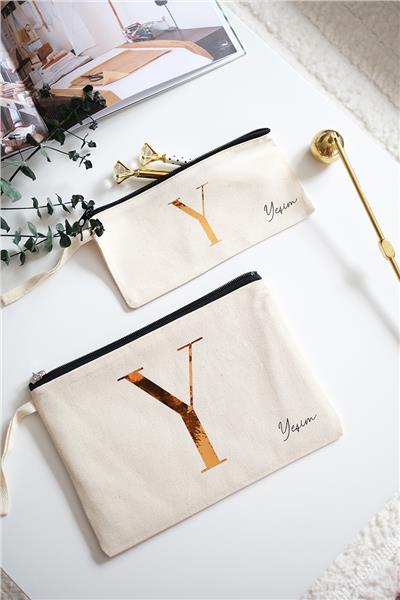 Kişiye Özel Ham Renk Clutch Çanta - Kalemlik İkili Hediye Seti