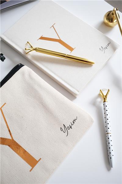 Kişiye Özel Ham Renk Clutch-Defter-Kalemlik Üçlü Hediye Seti