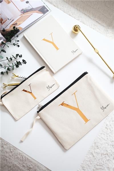 Kişiye Özel Ham Renk Clutch-Defter-Kalemlik Üçlü Hediye Seti