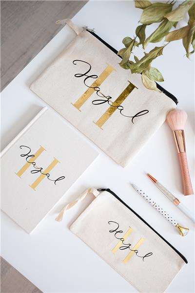 Kişiye Özel Ham Renk Clutch-Defter-Kalemlik Üçlü Hediye Seti