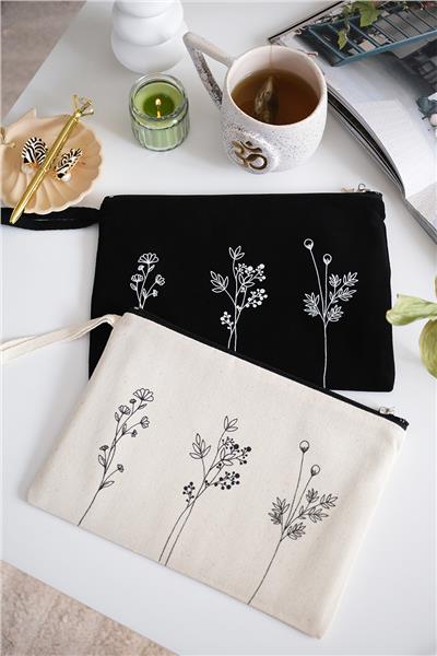 Çiçekli Ham Renk Clutch Çanta