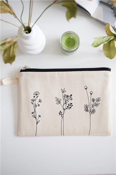 Çiçekli Ham Renk Clutch Çanta