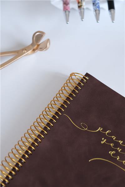 Kişiye Özel Kahve Spiralli Vegan Deri Süresiz Planlayıcı Ajanda