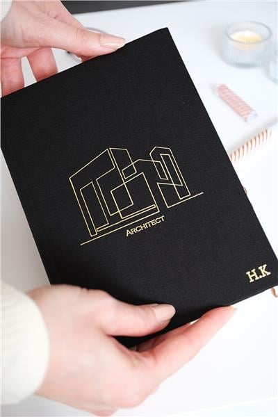 Kişiye Özel Mimari Çizim Kanvas Defter Siyah Renk