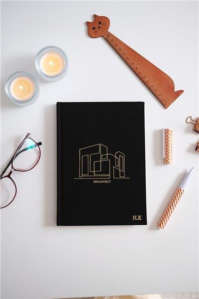 Kişiye Özel Mimari Çizim Kanvas Defter Siyah Renk