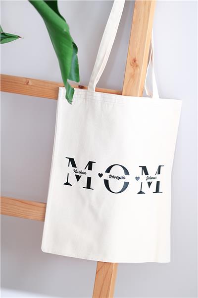 Kişiye Özel Mom Ham Renk Kanvas Kol  Çantası