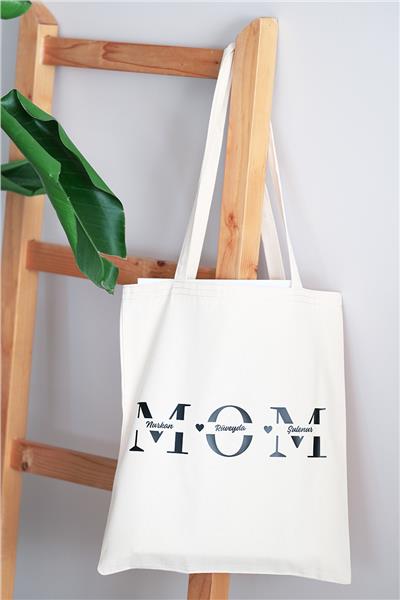Kişiye Özel Mom Ham Renk Kanvas Kol  Çantası