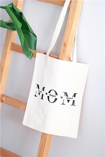 Kişiye Özel Mom Ham Renk Kanvas Kol  Çantası