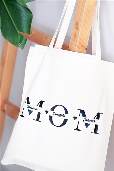 Kişiye Özel Mom Ham Renk Kanvas Kol  Çantası