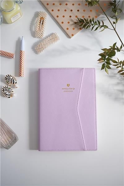 Kişiye Özel Mor Deri Geçme Kapaklı Defter