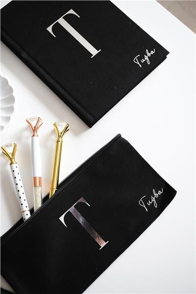 Kişiye Özel Siyah Renk Defter-Kalemlik İkili Hediye Seti