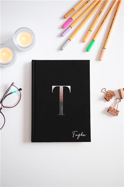 Kişiye Özel Siyah Renk Clutch Çanta-Defter İkili Hediye Seti