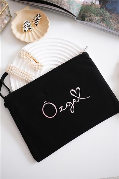 Kişiye Özel Siyah Renk Clutch Çanta