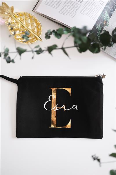 Kişiye Özel Siyah Renk Clutch Çanta