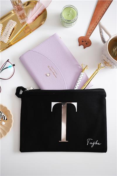 Kişiye Özel Siyah Renk Clutch Çanta