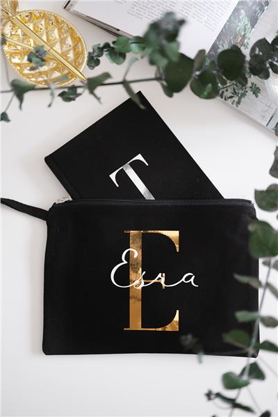 Kişiye Özel Siyah Renk Clutch Çanta