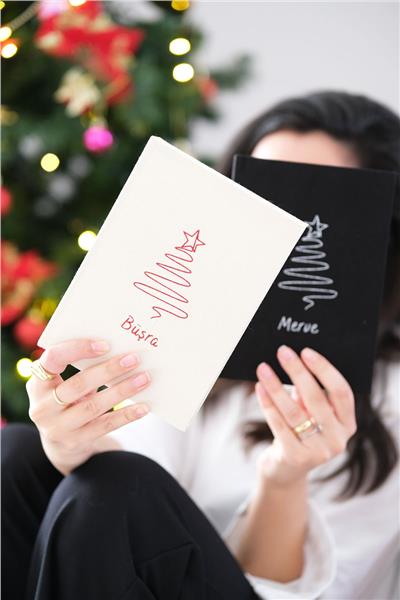 Kişiye Özel Yılbaşı Temalı Kanvas Defter Siyah Renk
