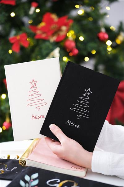 Kişiye Özel Yılbaşı Temalı Kanvas Defter Siyah Renk