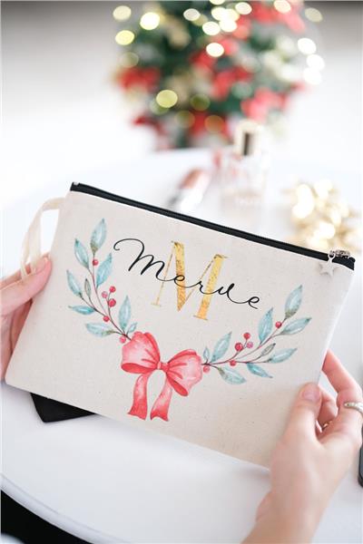 Kişiye Özel Yılbaşı Temalı Siyah Renk Clutch Çanta