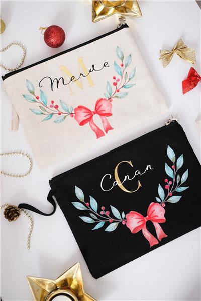 Kişiye Özel Yılbaşı Temalı Siyah Renk Clutch Çanta