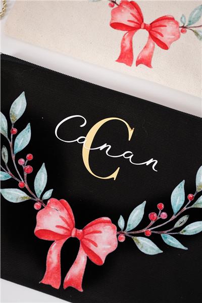 Kişiye Özel Yılbaşı Temalı Siyah Renk Clutch Çanta
