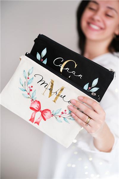 Kişiye Özel Yılbaşı Temalı Siyah Renk Clutch Çanta