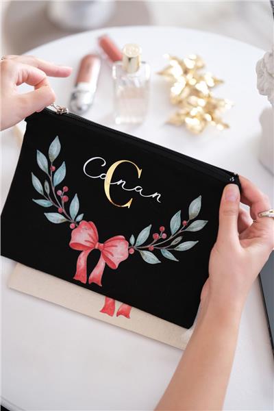 Kişiye Özel Yılbaşı Temalı Siyah Renk Clutch Çanta
