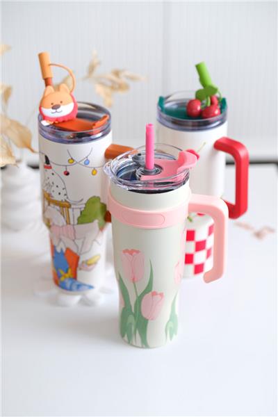 Lale Desenli Quencher Cup 1200ML Paslanmaz Çelik Termos