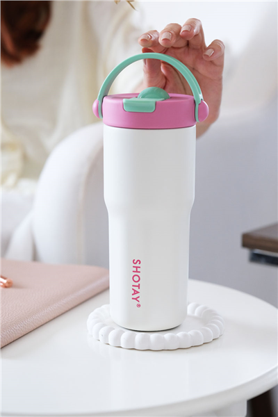 Pembe Kişiye Özel 680 Ml Kulplu, Pipetli ve Çay Süzgeçli Termos
